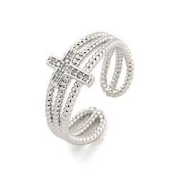 Платина Открытые манжеты из латуни с микропаве и кубическим цирконием, крестик, платина, внутренний диаметр: 18 мм