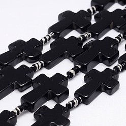 Черный Природные Агат бисера нити, окрашенные, крестик, чёрные, 29~31x20~22x4~6 мм, отверстие : 2 мм, около 10 шт / нитка, 15.7 дюйм