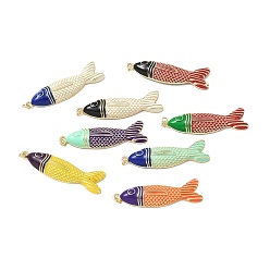 (52) Непрозрачная лаванда Латунные эмали большие подвески, рыбы прелести, без кадмия и без свинца, долговечный, стойки покрытие, реальный 18 k позолоченный, разноцветные, 52x13.5x6 мм, Перейти кольцо: 5x0.8 мм, внутренний диаметр: 3.5 мм