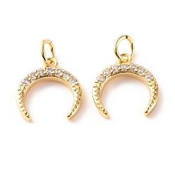 Настоящее золото 18K Латунные микропаве прозрачные подвески с фианитом, без кадмия и без свинца, луна, реальный 18 k позолоченный, 16x12x2 мм, отверстие : 3.5 мм