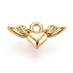 Настоящее золото 18K Латунные подвески, сердце с крыльями, без кадмия, без никеля и без свинца, реальный 18 k позолоченный, 6.4x11.8x2.1 мм, отверстие : 1.2 мм