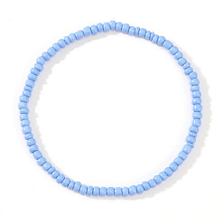 Васильковый Стеклянный бисер стрейч браслеты, Браслеты дружбы для женщин, которые можно носить в несколько рядов., круглые, васильковый, 6.89 дюйм (17.5 см)