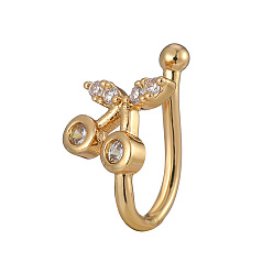 Вишня Латунные микропаве прозрачные кубические цирконии клипсы для носовой перегородки, украшения для пирсинга носа для женщин и мужчин, золотые, вишня, 12 мм, Цветок: 7x7 мм