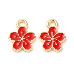 Red Alloy Enamel Charms, Cadmium Free & Nickel Free & Lead Free, Golden, Flower Charm, Red, 12x9x1.5mm, Hole: 1.6mm