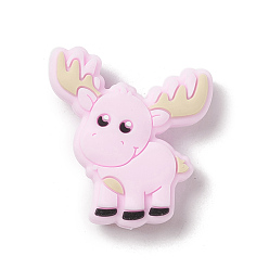 Бледно-Розовый Силиконовые фокусные шарики, олень, розовый жемчуг, 32x29x9.5 мм, отверстие : 3 мм