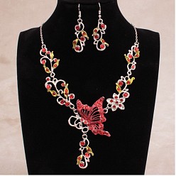 (123L) Белый крем непрозрачный блеск Модные комплекты из сплава, стразов и эмали, серьги и ожерелья, бабочка, огнеупорный кирпич, 450 мм