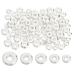 Посеребрённый 120 шт 6 стили латунные бусины, долговечный, плоско-круглые, 925 серебро покрытием, 3.2~6x1.2~1.7 мм, отверстие : 1.5~2 мм, 20 шт / стиль