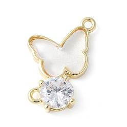 Настоящее золото 18K Подвески-коннекторы из латуни с микропаве из кубического циркония и стекла, бабочка, стойки покрытие, долговечный, без кадмия и без свинца, реальный 18 k позолоченный, 17.5x17.5x4.5 мм, отверстие : 1.5 мм