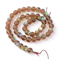 Saddle Brown Synthetic Moonstone Beads Strands, Holographic Beads, Dyed, Frosted, Round, Saddle Brown, 8mm, Hole: 1mm, about 45~47pcs/strand, 14~15 inch