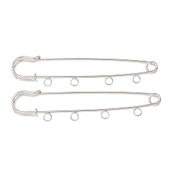Platinum Iron Brooch Findings, 4-Holes Kilt Pins for Lapel Pins Makings, Rack Plating, Platinum, 21x89x7.5mm, Hole: 3.5mm