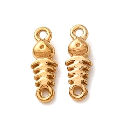 Real 18K Gold Plated 304 Stainless Steel Connector Charms, Fishbone Links, Ion Plating(IP), Long-Lasting Plated, Real 18K Gold Plated, 11x4x2.5mm, Hole: 1mm