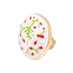 Flat Round Adjustable Alloy Enamel & Resin Cuff Finger Rings, Golden, Flat Round, Inner Diameter: 17.8mm