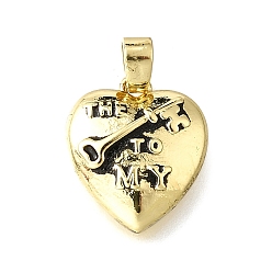 Key Латунные подвески, сердце, долговечный, без кадмия и без свинца, стойки покрытие, реальный 18 k позолоченный, ключ, 14.5x12.5x3.5 мм, отверстие : 5 мм