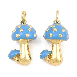 Blau Messing Emaille-Anhänger, Pilz-Anhänger, Gestell, langlebig überzogen, Bleifrei und cadmium frei, echt 18 k vergoldet, Blau, 16x11x9 mm, Bohrung: 3.5 mm