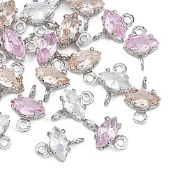 Mixed Color SHEGRACE Brass Pave Cubic Zirconia Horse Eye Connector Charms, Cadmium Free & Nickel Free & Lead Free, Long-Lasting Plated, Real Platinum Plated, Mixed Color, 8.5x6x3.5mm, Hole: 1mm and 1.2mm