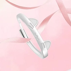 Cat Shape Латунь регулируемые манжеты кольца, светящийся в темноте, платина, форма кошки, внутренний диаметр: 15~20 мм