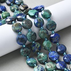 Хризоколла и Лазурит Натуральные бусы из хризоколлы и лазурита, плоско-круглые, граненый шестиугольный разрез, с бисером, 10x10~10.5x6~6.5 мм, отверстие : 1.2 мм, около 32 шт / нитка, 15.55'' (39.5 см)