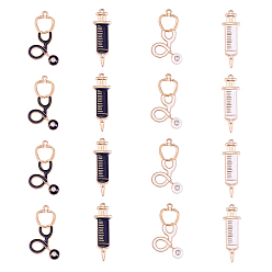 Light Gold 20 шт. 4 подвески из цинкового сплава с эмалью, инъекционный шприц и эхометр, черные и белые, золотой свет, 40~43x13~23x3~5 мм, отверстие : 2 мм, 5 шт / стиль