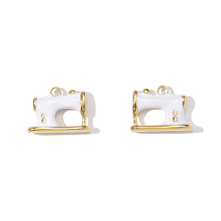 Белый 304 нержавеющей стальной эмали подвески, швейная машина прелести, ионное покрытие (ip), реальный 18 k позолоченный, белые, 13x9 мм