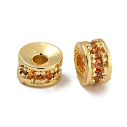 Оранжево-Красный Стойки обшивки латунь микро проложить кубического циркония бусы, без свинца и без кадмия, долговечный, реальный 18 k позолоченный, круглые, оранжево-красный, 4x2 мм, отверстие : 1.4 мм