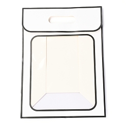 Белый Прямоугольные бумажные пакеты, перевернуть бумажный пакет, с ручкой и пластиковым окном, белые, 35x25x15 см