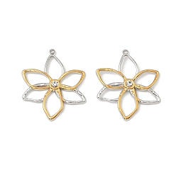 Золотой & Цвет Нержавеющей Стали 304 из нержавеющей стали горный хрусталь подвески, цветок, без свинца и без кадмия, золотые и нержавеющая сталь цвет, 29.5x24.5x2.5 мм, отверстие : 1.5 мм