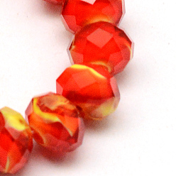 Red Glass Beads Strands, Faceted Flat Round, Red, 8x6~6.5mm, Hole: 1mm, about 72pcs/strand, 17.3 inch