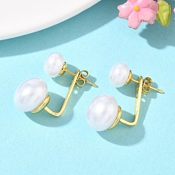 Золотой Круглые латунные серьги-гвоздики, с абс пластмассовой имитационной жемчужиной, без кадмия и без свинца, стойки покрытие, долговечный, золотые, 22x11.5 мм