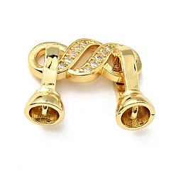 Golden Rack Plating Brass Micro Pave Clear Cubic Zirconia Fold Over Clasps, Cadmium Free & Lead Free, Long-Lasting Plated, Golden, Link: 18.5x8x2mm, Clasp: 13x8x6.5mm, Inner Diameter: 4.3mm