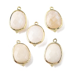 Лунный Камень Подвески-подвески из натурального лунного камня с огранкой в форме овала, с латунной фурнитурой , золотые, стойки покрытие, 22x13.5x6 мм, отверстие : 1.4 мм