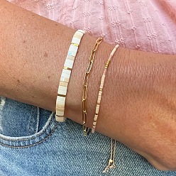 Glass 3 шт. 3 стили 304 браслеты-цепочки из нержавеющей стали и браслеты с бисерной отделкой и скользящей застежкой для женщин, 6.30 дюйм (16 см) ~ 11.02 дюйм (28 см)