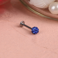 Капри Синий 316l хирургические лабреты из нержавеющей стали с круглым шариком без резьбы, с полимерной глиной горный хрусталь, цвет нержавеющей стали, Капри синий, 8 мм, штифты : 1.2 мм, Руководитель: 4 mm