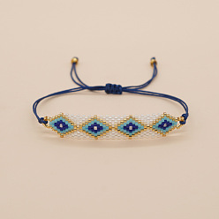 Белый Регулируемые браслеты из стеклянных бусин, символизирующих сглаз., Браслеты из плетеного волоконного шнура для женщин и мужчин, белые, 11.02 дюйм (28 см)