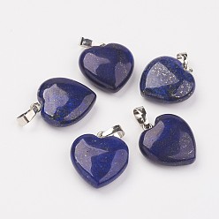 Lapis Lazuli Natural Dyed Lapis Lazuli Pendants, Heart, with Brass Findings, Platinum, 22~23x20~20.5x6~7.5mm, Hole: 5x8mm