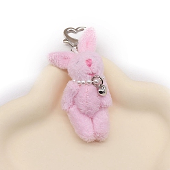 Pearl Pink Cute Rabbit Wool Keychain, with Metal Findings, Pearl Pink, 10cm