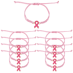 Pink 20Pcs Alloy Link Bracelets, Adjustable Polyester Cord Braided Bracelets for Women, Awareness Ribbon, Pink, Inner Diameter: 3-1/2 inch(9cm)