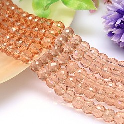 Персиковый Слойка Граненые плоские круглые имитация австрийских кристаллов нити шарик, класс AAA, розовые, 10x8 мм, отверстие : 0.9~1 мм, около 50 шт / нитка, 15.7 дюйм
