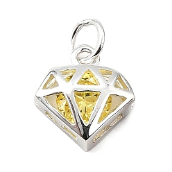 Желтый S925 стерлинговое серебро с подвесками из кубического циркония, бриллиантовый шарм, желтые, 9x8.5x3.5 мм, отверстие : 2.5 мм