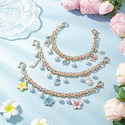 Mixed Shapes 3ручки для сумок с железной цепочкой, с подвеской из эмалевого сплава и имитацией жемчуга из АБС-пластика, бабочка, ракушка и цветок, разнообразные, 244~255 мм