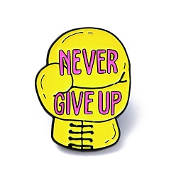 Yellow Word Never Give Up Enamel Pin, Boxing Glove Alloy Badge for Backpack Clothes, Electrophoresis Black, Yellow, 30.5x23.5x1.7mm