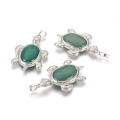 Green Aventurine Natural Green Aventurine Pendants, with Alloy Findings, Tortoise, Platinum, 49x31.5x7mm, Hole: 8x5mm