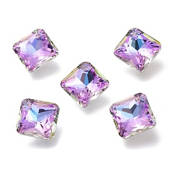 Светло-витражный Стеклянные стразы подвески, с покрытием на задной стороне, граненые, квадрат / ромб, витражный свет, 14.5x14.5x6 мм, отверстие : 1.2 мм