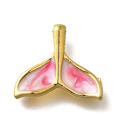 Темно-Розовый Латунь эмаль прелести, прелести рыбий хвост, реальный 18 k позолоченный, темно-розовыми, 11x12.5x3 мм, отверстие : 2x1.4 мм