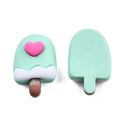 Aquamarine Opaque Resin Cabochons, Ice Lolly with Heart, Aquamarine, 25x16x6mm