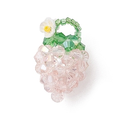 Розовый Стеклянные подвески из бисера, клубника прелести, со стеклом и смолой, граненые, туманная роза, 27~28.5x18~18.5 мм, отверстие : 5.5x4.5 мм