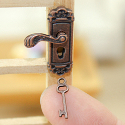 Красная Медь Миниатюрный дверной замок и ключ из сплава, для кукольных аксессуаров, притворяющихся опорными украшениями, Красная медь, 13.5~23.8x4.3~16 мм, 2 шт / комплект