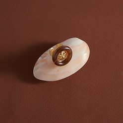 Real 18K Gold Plated 304 Stainless Steel Cuff Open Rings, with Acrylic, Starfish with Flat Round, Real 18K Gold Plated, 18mm