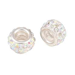 Хрусталь AB Горный хрусталь из полимерной глины европейские бусины с большим отверстием, рондель, хрусталь AB, 11~12x7~7.5 мм, отверстие : 5 мм