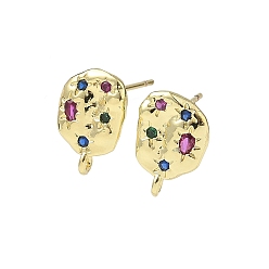 Средний Фиолетово-красный Латунные серьги-гвоздики из циркония, стойки покрытие, прочное покрытие, золотые, средне фиолетовый красный, 13.5x9 мм, отверстие : 1.2 мм, штифты : 0.8 мм