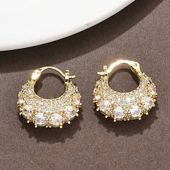 Настоящее золото 18K Массивные серьги-кольца из латуни с микропаве и прозрачными кубическими циркониями., реальный 18 k позолоченный, 19.5x19x7 мм